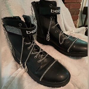 BEBE black combat boots with chain. Size 7.5